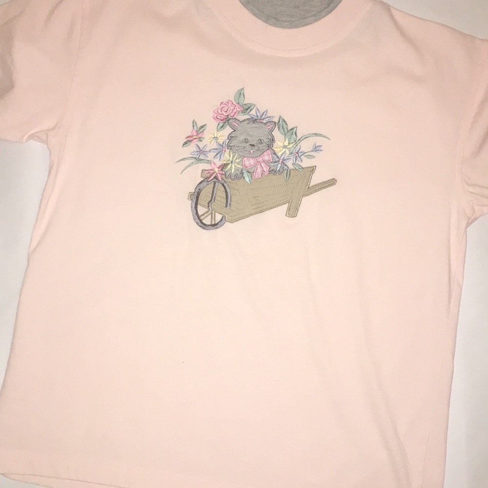 Embroidered Cat Tee with Floral Accents